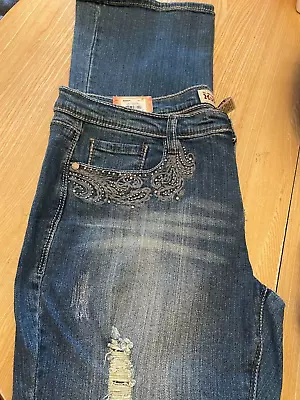 Mudd Juniors Stretch Low Rise Skinny Jeans Studded Pockets Dark Wash Size 17 NEW • $28