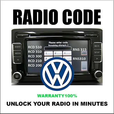 Radio Codes Stereo Unlock Vw Pincode Radio Decoding Rcd510 Rns 51 Fast Service • $5.99