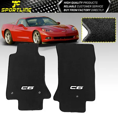 Fits 05-13 Chevy Corvette C6 Logo Coupe OE Floor Mats Carpet Black Nylon 2PC • $55.99