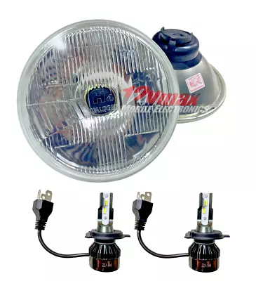 1 Pair 7  Round H6024/h6017 H4 Conversion Headlight + H4 Led White Bulbs Hl7lf • $94.99