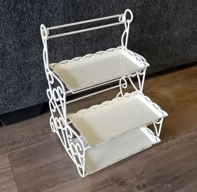 Vintage Mid Century White 3-Tier Metal Shelf Wall Or Counter Top • $30