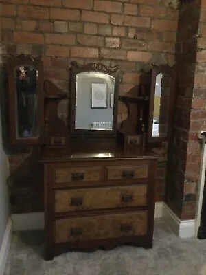 Antique Victorian Oak Dresser Chest Of Drawers With Adjustable Mirror • £39.87