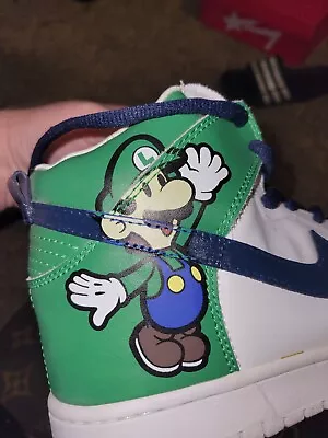 Painted Super Mario Luigi Dunk Navy Green Men 10 Shoe  • $90