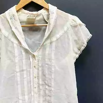 Gunne Sax Vintage White Semi Sheer Embroidered Cottage Core Blouse • $69.99