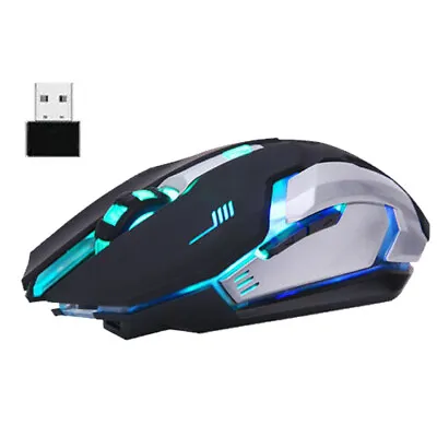 $15.89 • Buy USB Black Rechargeable LED Wireless Gaming Mouse Ergonomic Optical For PC Laptop