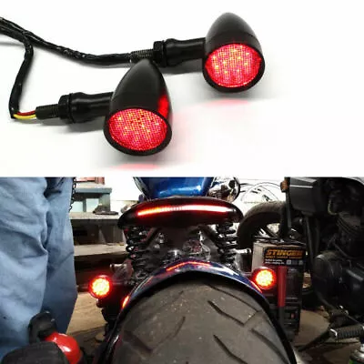 Pair Motorcycle LED Brake Bullet Running Turn Signal Tail Red Light For Bobber • $21.47