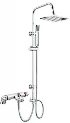 Thermostatic Bath Shower Mixer Tap With Square 3 Way Rigid Riser Rail Kit *H • £79.95