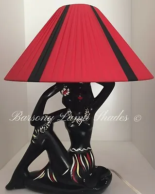 PLASTIC RIBBON LARGE COOLIE RED & BLACK LAMPSHADE For BARSONY LADY LAMP • $110