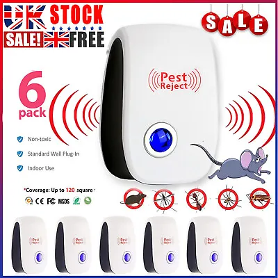 6X Ultrasonic Plug In Pest Repeller Reject Deter Mice Rat Spider Insect Mosquito • £12.99
