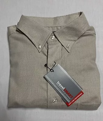 Roundtree Yorke Travel Smart Men Shirt XL Long Sleeve Button Easy Care Beige New • $29.98