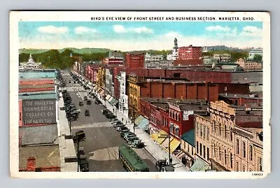 Marietta OH-Ohio Birds Eye Front Street & Business Area Vintage Postcard • $7.99