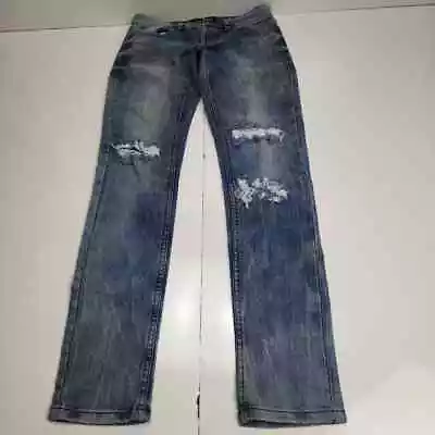 Rude Brand Button Fly Acid Wash Denim Destroyed Skinny Jeans Men's Size 28x32 • $19.95