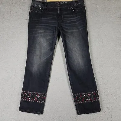 Miss Me Jeans Women's 34 Signature Cuffed Skinny Embroidered Black Stretch 28  • $34.99