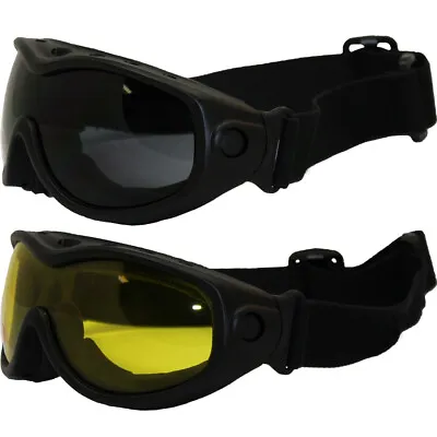 2 Heron Foam Padded Motorcycle Goggles Smoke Yellow With Pouch • $23.95