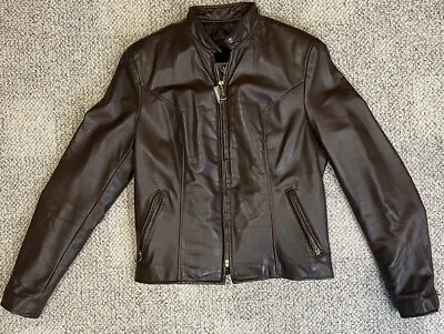 Vintage Brooks Leather Jacket Cafe Racer Motorcycle Size 34 XS Brown Insulated • $43.99