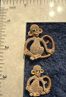 Cute Vintage Pair 1950s Gorgeous Gerry's Monkey Brooch Pins W/ Rhinestones Eyes • $19.99