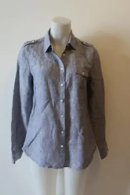 Womens Island Company Commandante Blue Linen Button Shirt M * • $35.99
