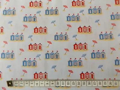£2.75 • Buy Beach Huts On A Pale Blue Background- Fat Quarters - 100% Cotton Crafts, Hobby, 