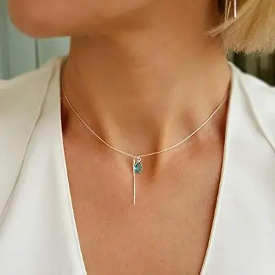 Aquamarine Swarovski Teardrop Pendant Necklace Blue Crystal  Sterling Silver • $28.80