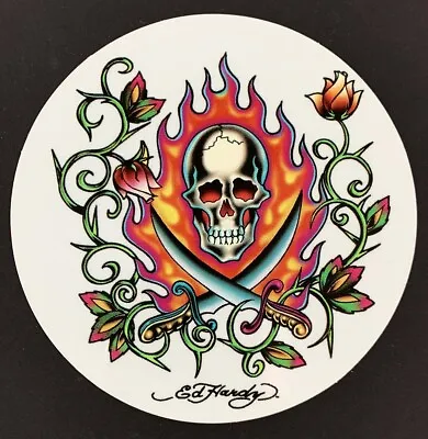 Flaming Skull Cross Swords STICKER Decal Artist Ed Hardy Out Of Print! • $7.49