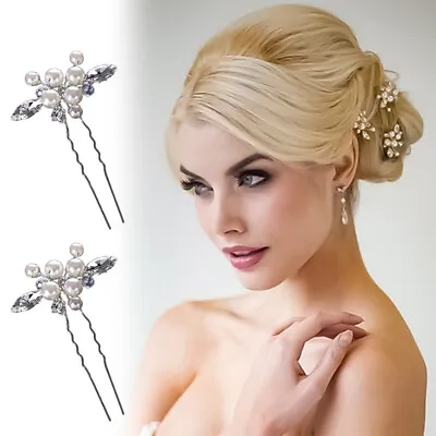 Flower Wedding Hair Pins Bridesmaid Crystal Diamante Pearls Bridal Clips Decor • $4.28