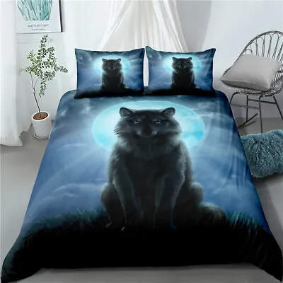 Full Moon Wolf Cartoon Doona/Quilt/Duvet Cover Single/Double/Queen/King Bed Set • $13.51