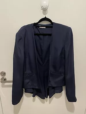 Sass And Bide Silk Tales Navy Blue Open Blazer Size 12 • $89