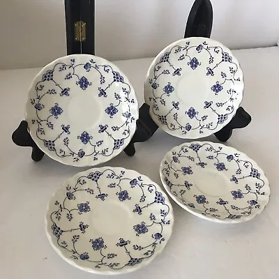 Staffordshire Tea Saucers Finlandia Myott Plates Blue White Set Of 4 EUC • $28