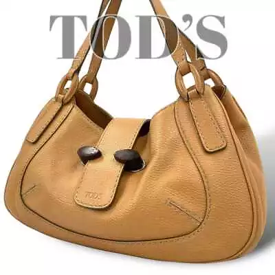 TOD'S Handbag Shoulder Bag Logo Embossed Leather Brown Women's USED FROM JAPAN • $153