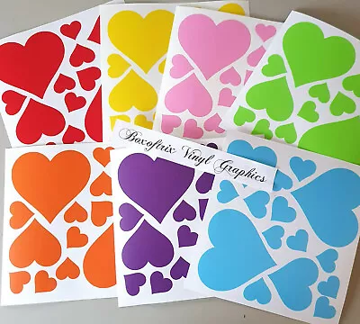 Rainbow Of Hearts Vinyl Wall Art Stickers Kids Bedroom Decals 7colours 105Hearts • £6.50