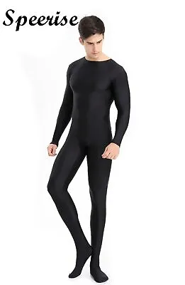 Speerise Mens Full Body  Spandex Suit Black Long Sleeve Unitard Adult Zipper  • £36.31