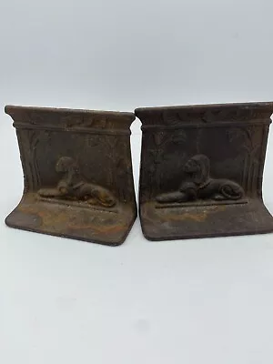 (916) Vintage Egyptian Revival Sphinx Bookends Cast Iron Circa 1920s Art Deco • $60