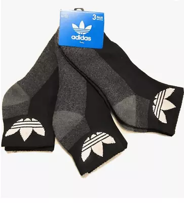 Adidas Quarter Socks Trefoil Logo 3 Pair Men's Shoe Size 6-12 Black Charcoal • $13.49