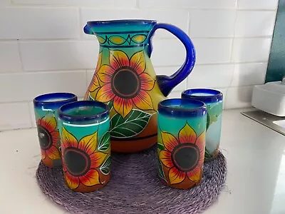 Mexican Sunflower Pitcher Set With 4 Glasses • $30