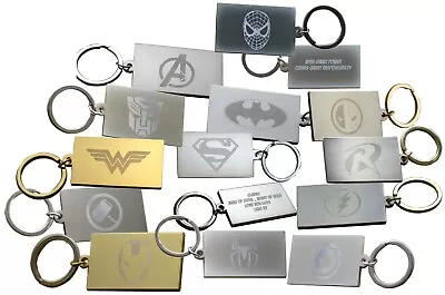 Super Hero Comic Figure Engraved Personalise Back With ANY Text On Key Ring • £6.99