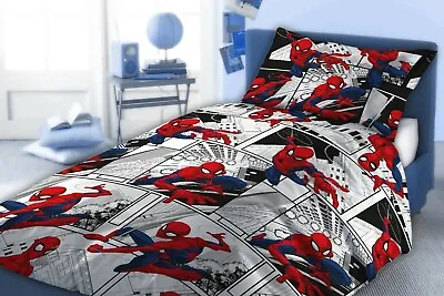 £24.99 • Buy Spiderman Metropolis Single Bed Duvet Cover Set Comic Strip Red Black White Grey