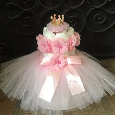 Baby Girl Nappy Cake With Tutu & Crown Baby Shower Mum To Be Maternity Gift • £38