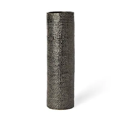 Black Gold Check Tall Ceramic Vase Tabletop Centerpiece Home Décor Gift 15 Inch • £75.59