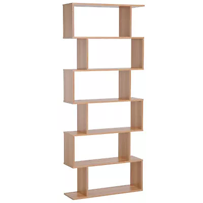 HOMCOM 6-Tier Wooden Modern S-Shaped Shelf Storage Unit Home Office Maple Colour • £49.99