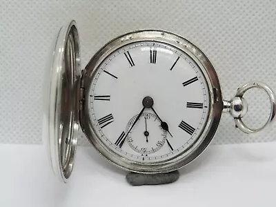 1877 Fusee Lever Half Hunter Pocket Watch Solid Silver Case G.c.d And Working. • £41