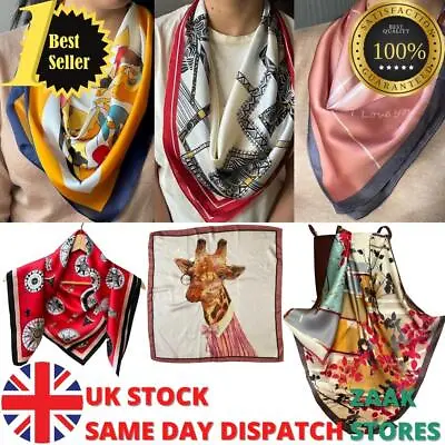 Big Square Ladies Faux Silk Head Neck Thin Scarf Bandana Bag Charm - 70cm X 70cm • £4.99