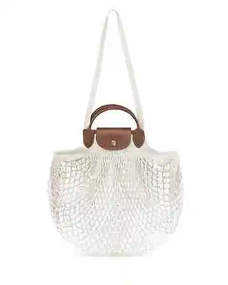 NEW LONGCHAMP LE PLIAGE Filet Knit Bag Ecru White Cotton Made In FRANCE AUTHENTC • $110