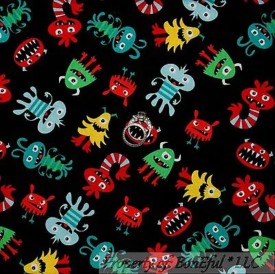 BonEful Fabric FQ Cotton Quilt Black Red Blue Baby Boy Scary Monster Kid Calico • $4.72