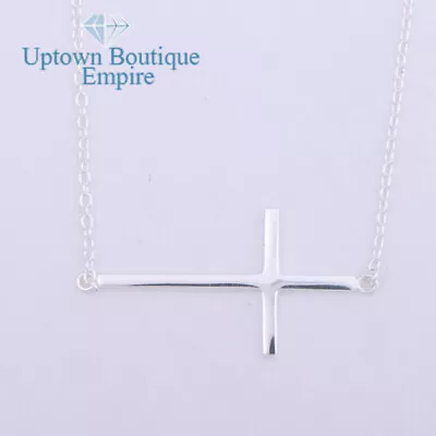 16-18  Women's 925 Sterling Silver Sideway Plain Cross Pendant Necklace*FC • $16.99