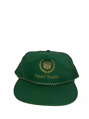 Vintage Capitol Cadillac Emblem Green SnapBack Trucker Hat • $27.50