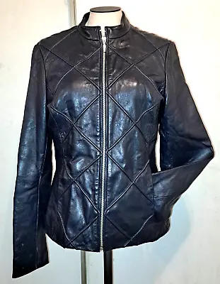 Sm Mossimo Soft Genuine Leather Black Stitched Zip Jacket Women Small New • $57