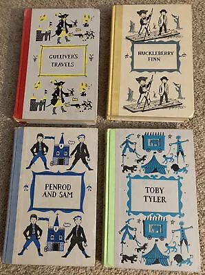 4 HC Children's Books Toby Tyler Penrod Sam Huckleberry Finn Gullivers • $40