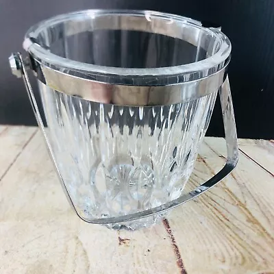 Vtg Crystal Glass Ice Bucket W Metal Handle • $23.90