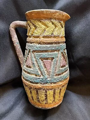 Vintage MCM Italian Italy Pottery Lava Glaze Geometric Pitcher Vase • $29