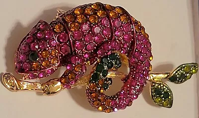 CHAMELEON BROOCH Pin Pendant Lizard Australian Crystal Gemstone Costume Jewelry • $21.25